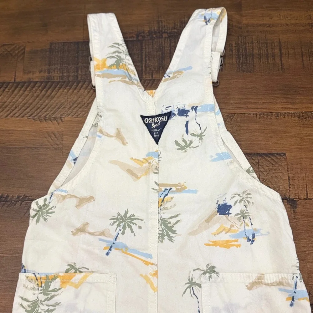 OshKosh B'gosh Kids Toddler 5T Shorts Overalls Tropical Palm Tree Print